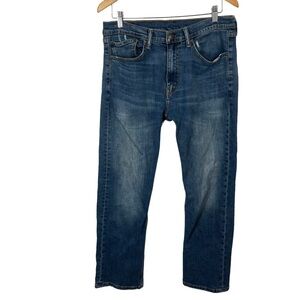 Levi’s 505 Straight Leg Distressed Mid Rise Zip Up Blue Denim Jeans Size 34x30”